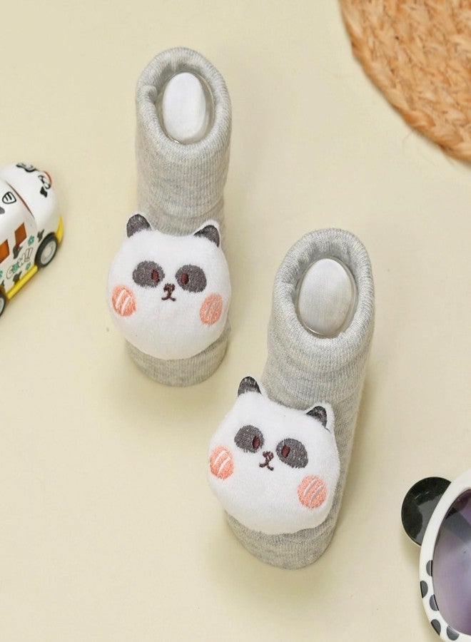Yellow Bee Panda Anti-Skid Stuffed Toy Rattle Socks for Boys, Grey and White, 0-12 Months - Image 2